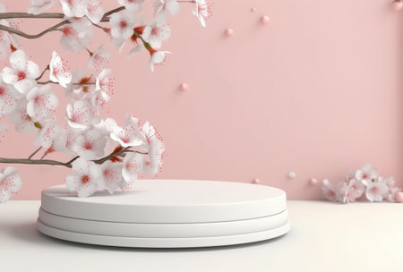 Modern background platform with pink glass podium. stand show cosmetic product. Generative AIの素材