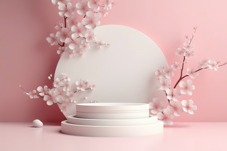 Modern background platform with pink glass podium. stand show cosmetic product. Generative AIの素材