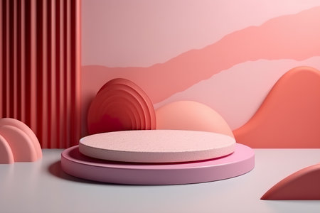 Modern background platform with pink glass podium. stand show cosmetic product. Generative AIの素材