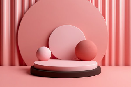 Modern background platform with pink glass podium. stand show cosmetic product. Generative AIの素材