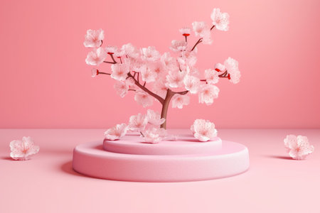 Modern background platform with pink glass podium. stand show cosmetic product. Generative AIの素材