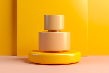 Minimalistic yellow podium geometric shape. abstract yellow background. Generative AIの素材