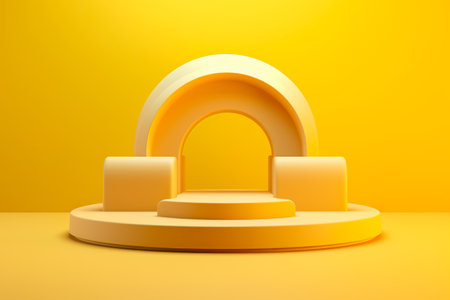 Minimalistic yellow podium geometric shape. abstract yellow background. Generative AIの素材