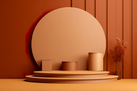 Modern background platform with orange podium. stand show cosmetic product. Generative AIの素材