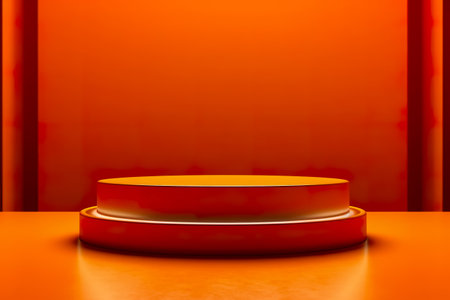 Modern background platform with orange podium. stand show cosmetic product. Generative AIの素材