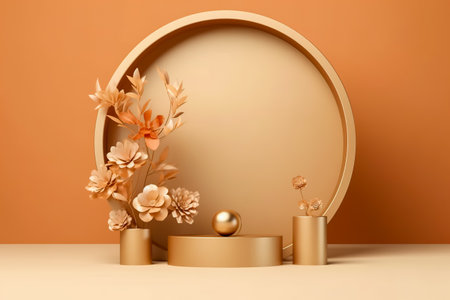 Modern background platform with orange podium. stand show cosmetic product. Generative AIの素材