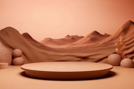 Modern background platform with orange podium. stand show cosmetic product. Generative AIの素材