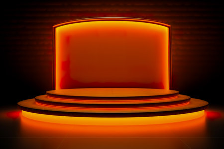 Modern background platform with orange podium. stand show cosmetic product. Generative AIの素材