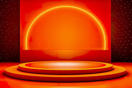 Modern background platform with orange podium. stand show cosmetic product. Generative AIの素材