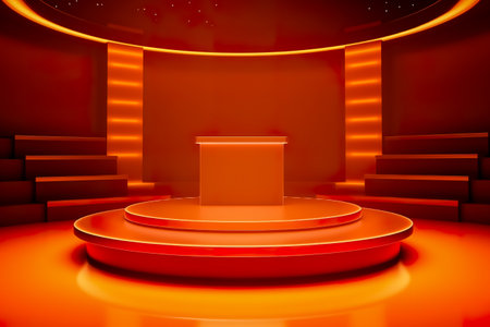 Modern background platform with orange podium. stand show cosmetic product. Generative AIの素材