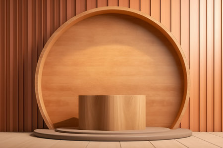 Modern background platform with orange podium. stand show cosmetic product. Generative AIの素材