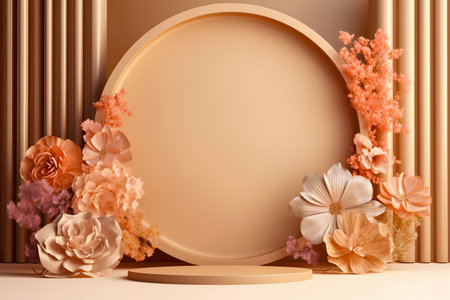 Modern background platform with orange podium. stand show cosmetic product. Generative AIの素材
