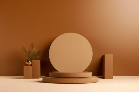 Modern background platform with orange podium. stand show cosmetic product. Generative AIの素材