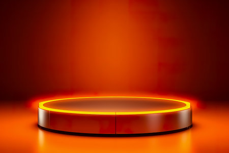 Modern background platform with orange podium. stand show cosmetic product. Generative AIの素材