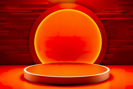 Modern background platform with orange podium. stand show cosmetic product. Generative AIの素材