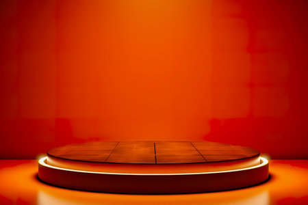 Modern background platform with orange podium. stand show cosmetic product. Generative AIの素材