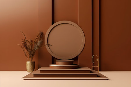 Modern background platform with orange podium. stand show cosmetic product. Generative AIの素材