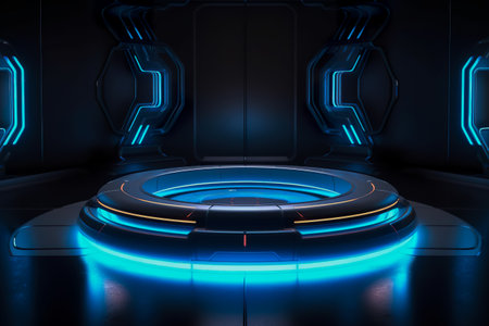 Modern background platform with blue podium. stand show cosmetic product. Generative AIの素材