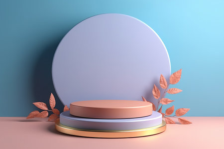 Modern background platform with blue podium. stand show cosmetic product. Generative AIの素材