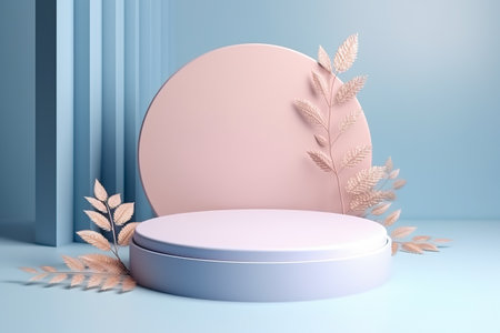 Modern background platform with blue podium. stand show cosmetic product. Generative AIの素材