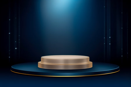 Modern background platform with blue podium. stand show cosmetic product. Generative AIの素材