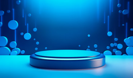 Modern background platform with blue podium. stand show cosmetic product. Generative AIの素材