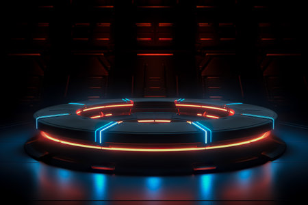 Modern background platform with blue podium. stand show cosmetic product. Generative AIの素材