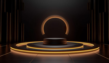 Modern background platform with black podium. stand show cosmetic product. Generative AIの素材