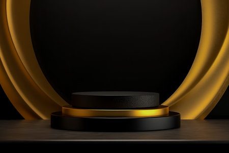 Modern background platform with black podium. stand show cosmetic product. Generative AIの素材