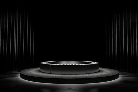 Modern background platform with black podium. stand show cosmetic product. Generative AIの素材