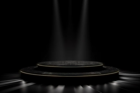 Modern background platform with black podium. stand show cosmetic product. Generative AIの素材
