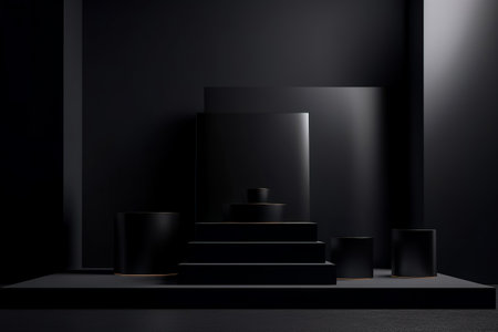 Modern background platform with black podium. stand show cosmetic product. Generative AIの素材