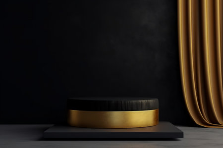 Modern background platform with black podium. stand show cosmetic product. Generative AIの素材
