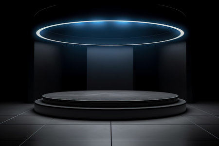 Modern background platform with black podium. stand show cosmetic product. Generative AIの素材
