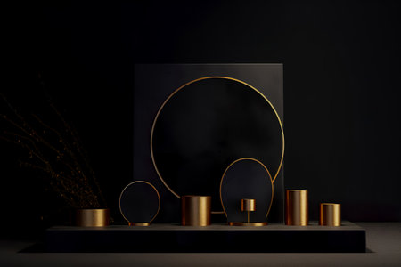 Modern background platform with black podium. stand show cosmetic product. Generative AIの素材