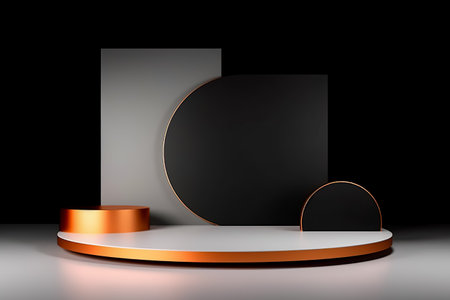 Modern background platform with black podium. stand show cosmetic product. Generative AIの素材