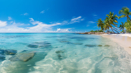 Landscape with shells on tropical beach. Generative AIの素材