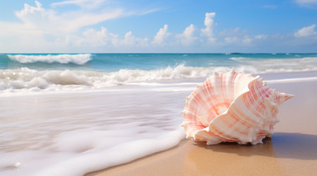 Landscape with shells on tropical beach. Generative AIの素材