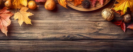autumn leaf on wood black background. Generative AIの素材