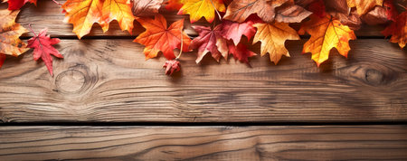 autumn leaf on wood black background. Generative AIの素材