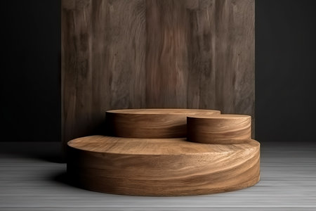 Wood podium on background for cosmetic product mockup. Generative AIの素材