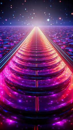 Futuristic technology abstract background with lines for network, big data, data center, server, internet, speed. Abstract neon lights into digital technology tunnel. Generative AIの素材