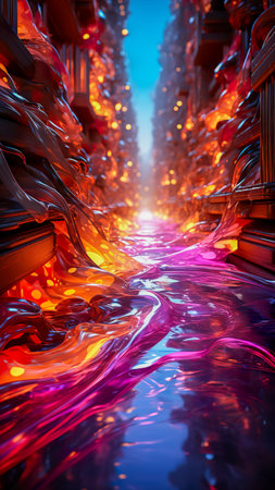 Futuristic technology abstract background with lines for network, big data, data center, server, internet, speed. Abstract neon lights into digital technology tunnel. Generative AIの素材