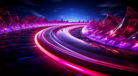 Futuristic technology abstract background with lines for network, big data, data center, server, internet, speed. Abstract neon lights into digital technology tunnel. Generative AIの素材
