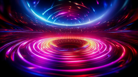 Futuristic technology abstract background with lines for network, big data, data center, server, internet, speed. Abstract neon lights into digital technology tunnel. Generative AIの素材