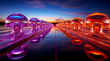 Futuristic technology abstract background with lines for network, big data, data center, server, internet, speed. Abstract neon lights into digital technology tunnel. Generative AIの素材