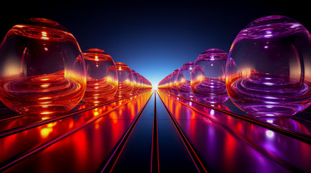Futuristic technology abstract background with lines for network, big data, data center, server, internet, speed. Abstract neon lights into digital technology tunnel. Generative AIの素材