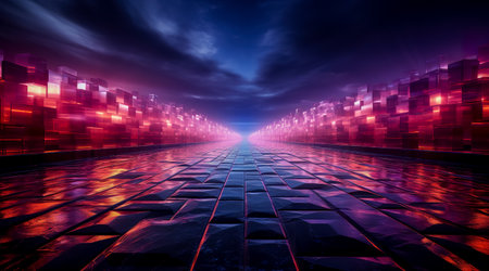 Futuristic technology abstract background with lines for network, big data, data center, server, internet, speed. Abstract neon lights into digital technology tunnel. Generative AIの素材