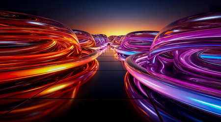 Futuristic technology abstract background with lines for network, big data, data center, server, internet, speed. Abstract neon lights into digital technology tunnel. Generative AIの素材