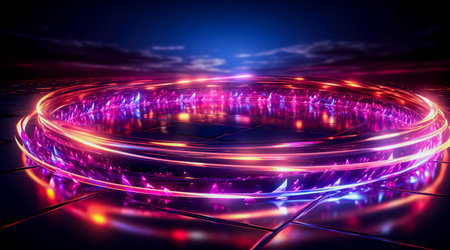 Futuristic technology abstract background with lines for network, big data, data center, server, internet, speed. Abstract neon lights into digital technology tunnel. Generative AIの素材